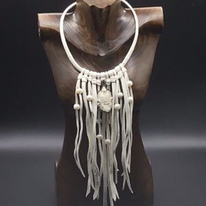 Rare Leather Wrapped Neck Wire with Tassel Drop